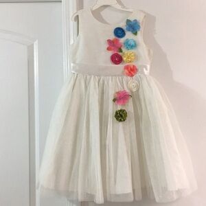 Sorbet White Dress with Colorful Floral Accents